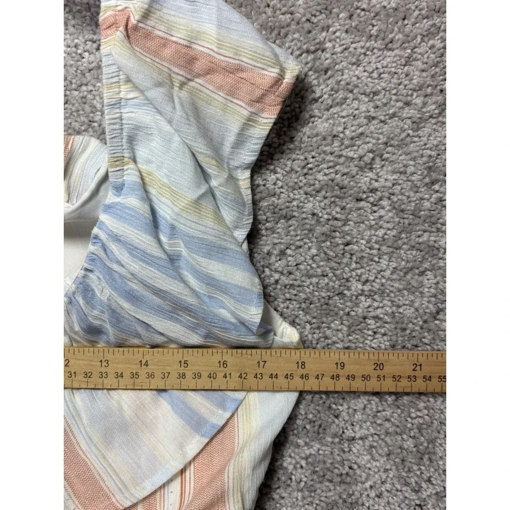 Altard State Striped Ruffle Cap Sleeve Tie Waist Romper Blue Pink AL-127A L - Picture 9 of 12